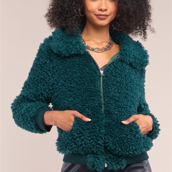 Jackets & Blazers - GREEN FAUX FUR COAT